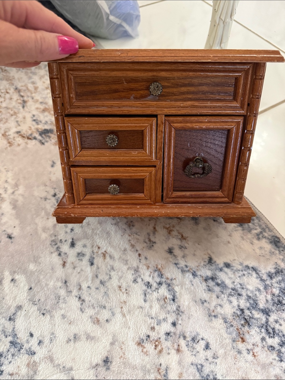 Small Wooden Jewelry Box with Brass Hardware - Brown
